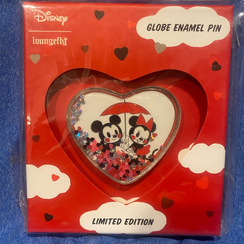 Loungefly Disney Mickey & Minnie Love Pin Confetti Heart Globe LE 1000